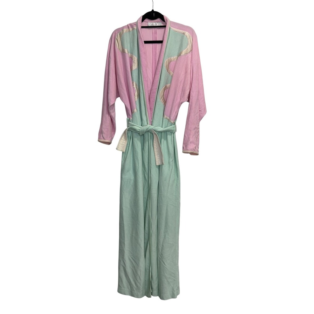 Vintage Bill Tice Womens Pastel Colorblock Robe Wrap Lounge Pink Green Large